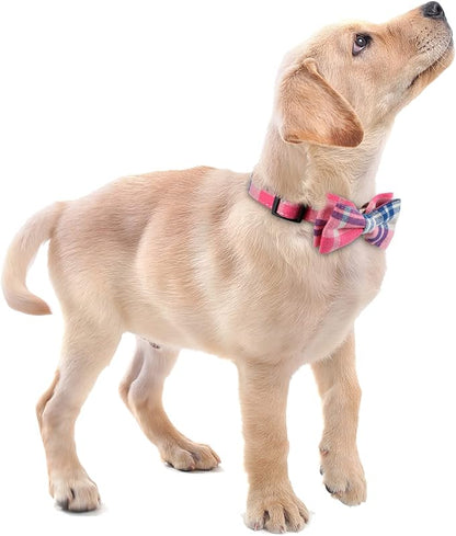 Faleela Soft &Comfy Bowtie Dog Collar,Detachable and Adjustable Bow Tie Collar,for Small Medium Large Pet (Large(Pack of 1), Pink)