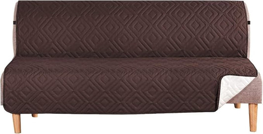H.VERSAILTEX Futon Cover Reversible Sofa Slipcover Furniture Protector Water Resistant 2 Inch Wide Elastic Straps Sofa Bed Pets Kids Dog Cat Fit Sitting Width Up to 70"(Futon, Brown/Beige)