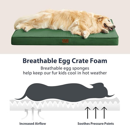 BFPETHOME Outdoor Dog Bed for Large Dogs, Waterproof, Orthopedic with Removable Washable Cover, Egg Crate Foam - 30 x 20in, Green