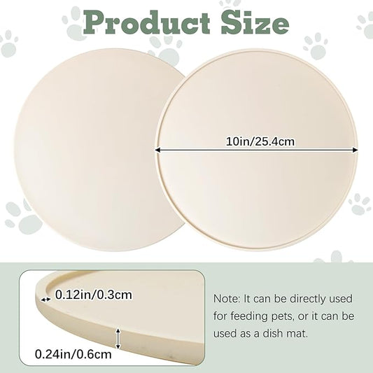 BNOSDM Silicone Cat Feeding Mat 2 Pack Dog Bowl Mats Pet Silicone Food Mat for Food and Water Nonslip Waterproof Feed Mats Round Eating Plate for Small and Medium Cats and Dogs (Beige)