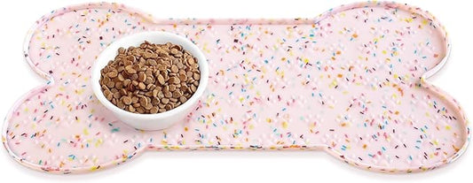 Dog Food Mat Anti-Slip Silicone Dog Bowl Mat Thicker Pet Placemat Waterproof Cat Feeder Pad with Raised Edge Puppy Kitten Feeding Mats Suitable Small Medium-Sized Dogs Cats Eating Tray