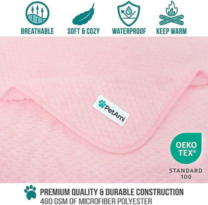 PetAmi Waterproof Dog Blanket, Leakproof Puppy Blanket for Medium Large Dogs, Furniture Sofa Couch Cover Protector, Fleece Pet Throw for Indoor Cat Kitten, Reversible Washable Soft Plush, 40x60 Pink
