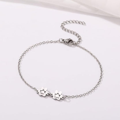 MeMeDIY Personalized Paw Print Bracelet for Women Engraved 1-5 Names Dog Cat Pet Paw Bracelet Adjustable Chain Dog Jewelry Memorial Gifts for Pet Lovers
