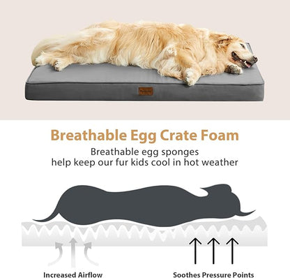 BFPETHOME Outdoor Dog Bed for Large Dogs, Waterproof, Orthopedic with Removable Washable Cover, Egg Crate Foam Mat. (30 x 20in, Dark Grey)