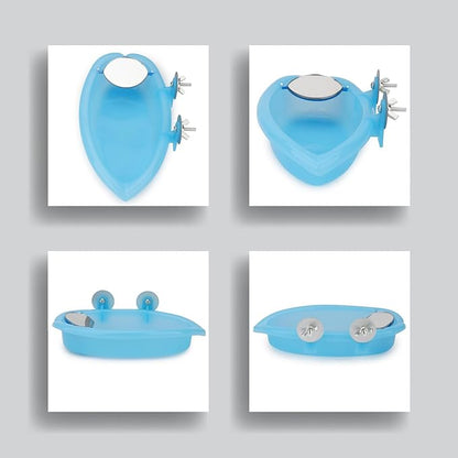 Hypeety Bird Bath with Mirror Portable Bird Bath Bird Bathroom for Pet Parrots Bathing Tub Bath Box Bird Shower Bathtub Accessories (Blue-Bird Bathtub with Mirror)