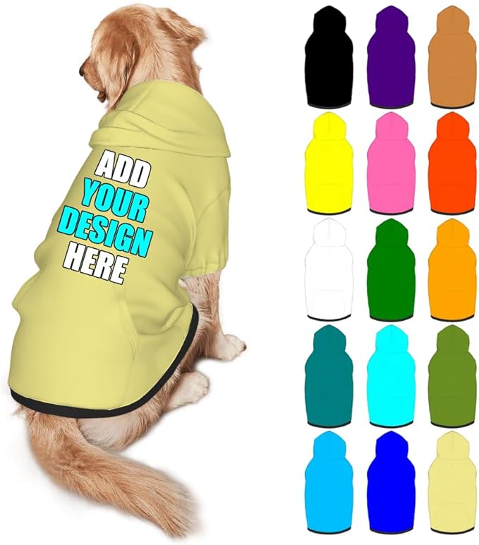 Custom Dog Hoodie Personalized Photo Text Logo Name Dog Clothes, Soft & Warm for Puppy Sweatshirt Hooded for Small Medium Large Dogs Girl/Boy Cats/Kitten, Khaki, L