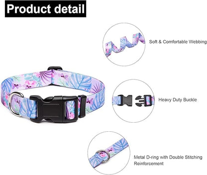 Mercano Adjustable Dog Collar - Special Design Patterns, Soft Nylon Comfortable Durable Pet Collar for Small Medium Large Dogs (L, Floral Purple)