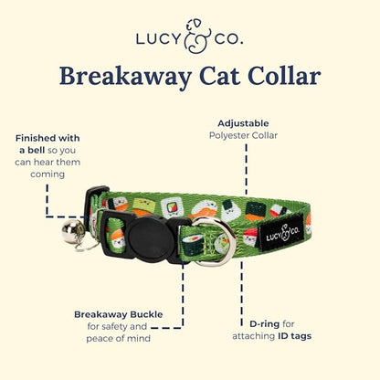 Lucy & Co. How I Roll Breakaway Cat Collar with Bell – Designer Print Adjustable Safety Collar for Cats, Kittens & Small Dogs, Lightweight Pet Collar for Boy & Girl Cats – Small