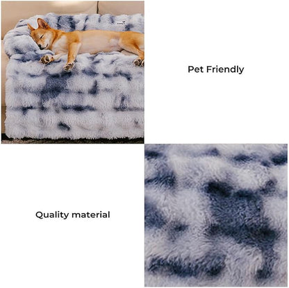 FUNNY FUZZY Pet Fluffy Fuzzy Couch Cover, Calming Washable Dog Bed Sofa Protector Pets Mat for Small Medium Dogs and Cats (Tie-dye Blue, 31.5"×25.5"×4.7")
