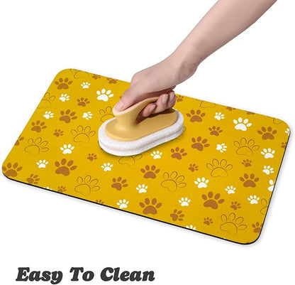 Dog Food Mat, Absorbent Water Bowl Mats Cat Pet Feeding Placemats Yellow 17 * 30 inch