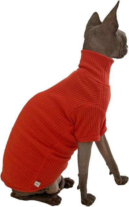 Sphynx Cats Shirt Cat Turtleneck Cotton Sweater Pullover Kitten T-Shirts with Sleeves Cat Pajamas Jumpsuit for Sphynx Cornish Rex, Devon Rex, Peterbald (Sunset, XX-Large (Pack of 1))