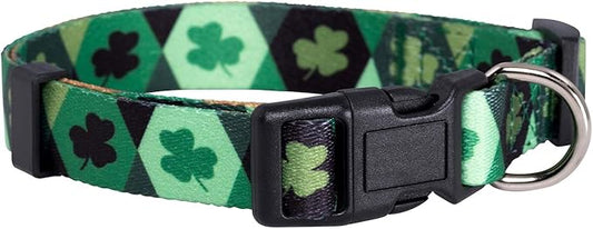 Native Pup St Patricks Dog Collar- Saint Patrick Green Shamrock Pet Collars- St. Patrick’s Lucky Irish- Cute Boy Girl Puppy Gift- Adjustable for Small, Medium, Large Breeds (Argyle, Medium)