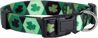 Native Pup St Patricks Dog Collar- Saint Patrick Green Shamrock Pet Collars- St. Patrick’s Lucky Irish- Cute Boy Girl Puppy Gift- Adjustable for Small, Medium, Large Breeds (Argyle, Small)