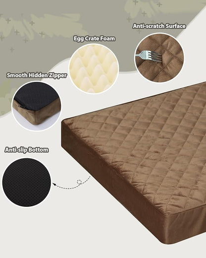 Orthopedic Dog Beds for Extra Large Dogs Waterproof with Removable Washable Cover and Non-Slip Bottom, Quilting Dog Mattress for Crate, 47x29 Inch, Brown