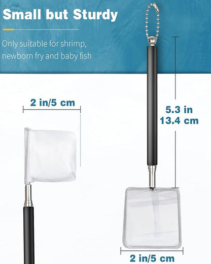 Pawfly Aquarium Shrimp Net, 2 Inch Tiny Fish Tank Net with Extendable Stainless Steel Handle