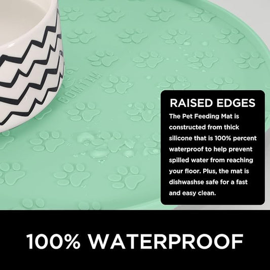 Comtim Waterproof Dog Food Mat - 2 Pack Silicone Pet Food Mat Dog Food Bowl Mats Cat Water Mats Eating Tray, Non-Slip Pet Placemat with Lip for Messy Drinkers to Protect Floor,Mocha Green 11"