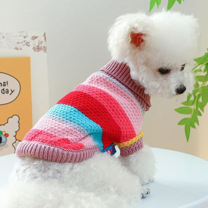 Rainbow Puppy Sweater for Small Dog Pullover Knitted Dog Sweatshirt Cable Cat Knitwear Warm Pet Clothes for Kitten Chihuahua Yorkie Toy Poodle XXS (Rainbow, X-Small)