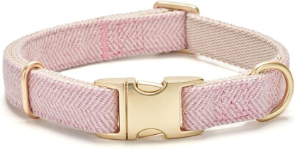 Soft Cotton Hemp Dog Collar with Metal Buckle Adjustable Twilled Dog Collars for Female Small Medium Large Dogs(Pink,Large)