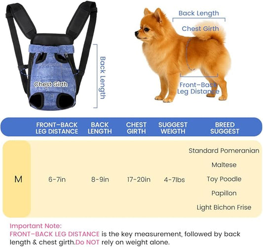 Dog Backpack Carrier, Front Pocket for Essentials, Legs Out Carrying Sling Travel Bag for Small Medium Dogs 4-7 Lbs, Soft Wearable Puppy Chest Carry Backpacks for Walking/Hiking/Camping/Traveling