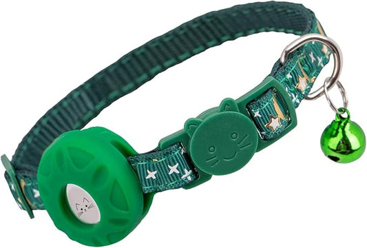 Airtag Cat Collar Breakaway, Safety Kitten Collar with Apple Airtag Holder,Cute GPS Cat Collar with Bell, Lightweigh Tracker Cat Collars for Girl Boy Cats, Kittens and Puppies