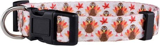 Native Pup Thanksgiving Dog Collar- Fall Collars for Dogs- Autumn Leaf, Turkey, Pumpkin Pie, Holiday Leaves- Girl Boy Puppy- Adjustable for Small, Medium, Large Breeds (Turkey, Medium)