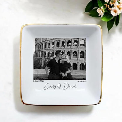Custom Couple Portrait Polaroid Photo Ring Dish, Personalized Picture Jewelry Holder, Engagement Ring Dish, Wedding Trinket Tray Keepsake Valentines Gift for Her Him Wife Husband