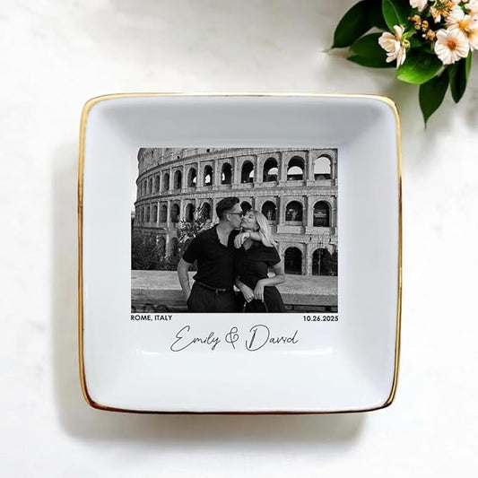 Custom Couple Portrait Photo Ring Dish, Personalized Picture Trinket Tray, Engagement Ring Dish, Wedding Jewelry Tray Keepsake Valentines Gift for Her Him Wife Husband