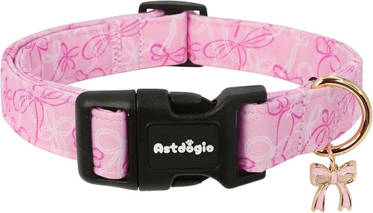 Medium Dog Collar, Girl Boy Dog Collars with Bow Pattern, Adjustable Cotton Pink Dog Collar for Puppy, Cute Holiday Collars for Dogs, Ideal for Gifts,Pet Accessory,Daily Walk-M
