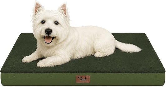 Comfort Dog Bed for Small Dogs & Cats, Waterproof Dog Crate Mat Orthopedic Egg Crate Foam with Washable Removable Cover, Olive Green