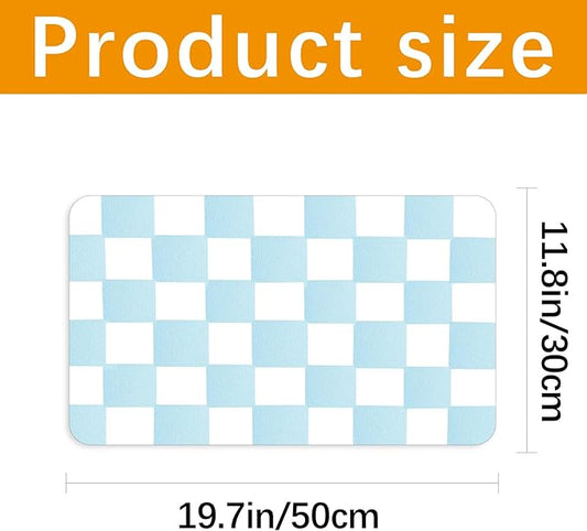 Checkered Dog Food mat, Non-Slip Sole Absorbent Dog and Water Bowl mat, Stain Free Quick Drying Checkerboard pet placemat, Suitable for cat、Puppy Accessories 12"x19"（Blue）