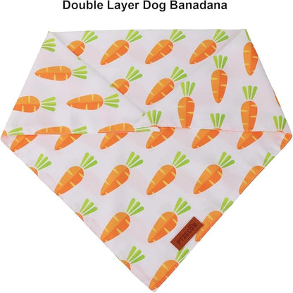 PTDECOR Easter Dog Bandana 2 Pack, Reversible Rabbit Carrot Dog Scarf, Multi Size Offered, Yellow White Easter Bandanas for Small Dogs Pets (Small)