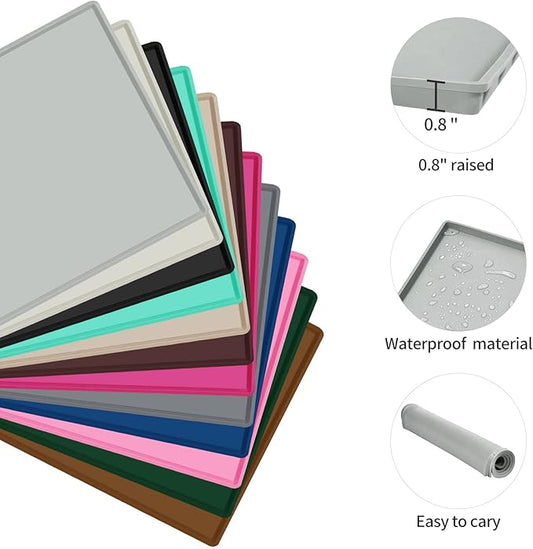Dog Food Mat,Silicone Waterproof Food Tray,Non Slip Pet Bowl Mats Placemat,0.8" Raised Edge,Suitable for Most Small and Medium Sized Pets,28" x 18"