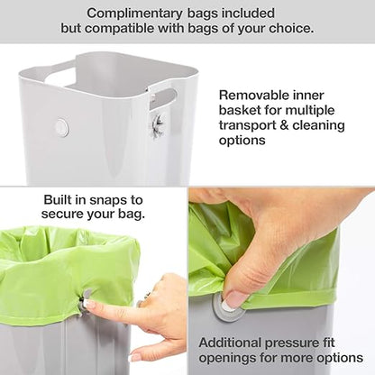 PetFusion Portable Cat Litter Disposal; Innovative Dog Poop Trash Can with Locking Handle, included Deodorizer; Built-in Poop Bag Holder; With 10 Waste Bags; White and Black
