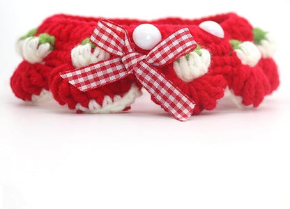 Cat Collar Breakaway, Kitten Collar with Cute Bow Tie and Strawberry Pattern Comfortable for Kitty and Small Puppies, Bandana Fits Neck 2-3 Inches(S)(red)