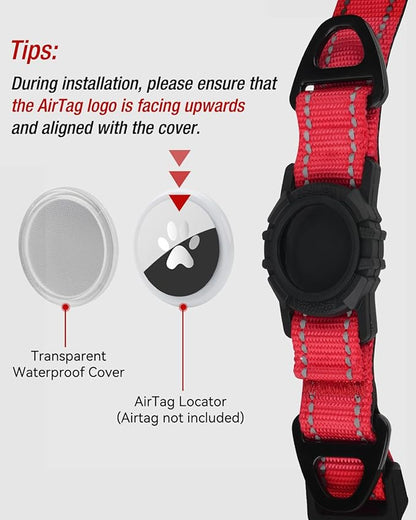 Joytale Airtag Dog Collar, Reflective Pet Collar with Waterproof AirTag Holder, Dual D-Rings, Soft Padded Adjustable for Small Dogs, Red, S