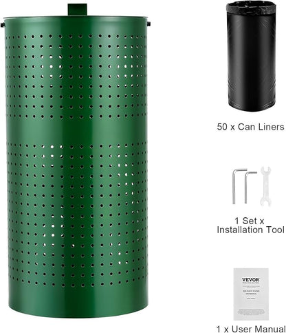 VEVOR Dog Poop Trash Can With 50 Liner Bags, 11.5 Gallons Outdoor Waste Bin With Lid & Liner Clip for Pet Waste Station, Disposal Container for Garden Backyard Park