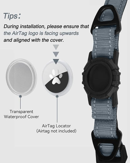 Joytale Airtag Dog Collar, Reflective Pet Collar with Waterproof AirTag Holder, Dual D-Rings, Soft Padded Adjustable for Extra Large Dogs, Gray, XL