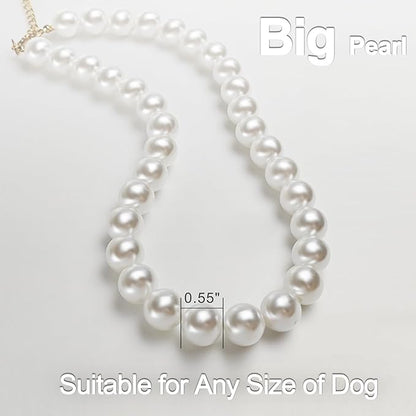 Chunky Pearl Dog Collar(0.55 Inch) for Small Dogs Cats, Adjustable Beaded Dog Collar Imitation White Pearls, Elegant Dog Jewelry Girl Accessories for XS Extra Small Dogs Necklace.