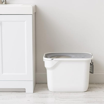 IRIS USA Cat Litter Box, Large Cat Box Enclosure, Top Entry with Litter Catching Lid, Enclosed with Scoop, White/Gray