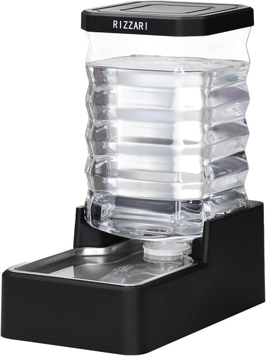 RIZZARI Stainless Steel Dog Dispenser: 8L Large Capacity Gravity Waterer - Clear Tank Water Level View -No Mess Keeps Floors Dry- No Power Needed - for Medium Dogs - Kitchen Corner/Crate Area