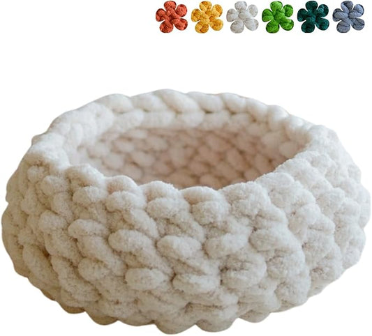 Cat Nest Bed - Premium Self Warming Handwoven Washable Extra Soft Round Cave House for Indoor Kitten & Kitty, Small & Large (Cloud White,Large)