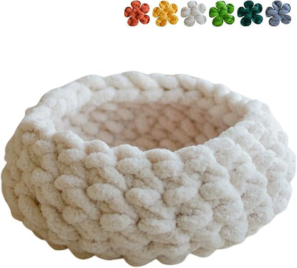 Cat Nest Bed - Premium Self Warming Handwoven Washable Extra Soft Round Cave House for Indoor Kitten & Kitty, Small & Large (Cloud White,Medium)