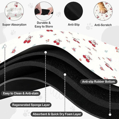 Dog Food Mat for Pet Cat Food Mat, Cherry Absorbent Quick Dry Dog Bowl Mats for Food and Water, Non-Slip Cat Pet Feeding Mats for Floor Placemats 12"x20"