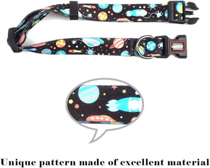 QQPETS Adjustable Soft Dog Collar: Print Flower Pink Multicolor Cute Patterns for XS Small Medium Large Pet Girl Boy Puppy Walking Running Training (L, Space)