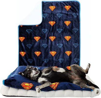 Franco Pet Superman DC Comics Super Soft Cozy Waterproof Sherpa-Backed Blanket Throw for Medium Dogs, Couch/Bed/Car, 40x50 (Officially Licensed Product)