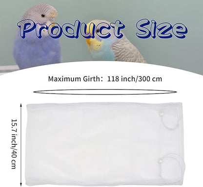 Daoeny Large Bird Cage Cover, Bird Cage Seed Catcher, Adjustable Soft Airy Nylon Mesh Net, Birdcage Cover Skirt Seed Guard for Parrot Parakeet Macaw African Round Square Cages (White)