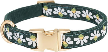 Woven Dog Collar with Metal Buckle Adjustable Jacquard Retro Dog Collars for Small Medium Large Dogs(Green,S)