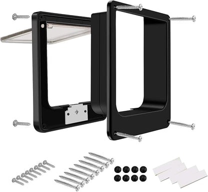 CEESC Medium Cat Door for Interior/Exterior Door, Weatherproof, Black, Rotary 4 Way Locking Pet Door for Cats & Dogs with Circumference < 15.75", Upgraded Version