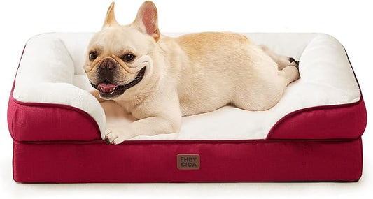 EHEYCIGA Orthopedic Dog Bed for Medium Dogs, Waterproof Memory Foam Medium Dog Beds with Sides, Non-Slip Bottom and Egg-Crate Foam Pet Couch Bed with Washable Removable Cover,Red