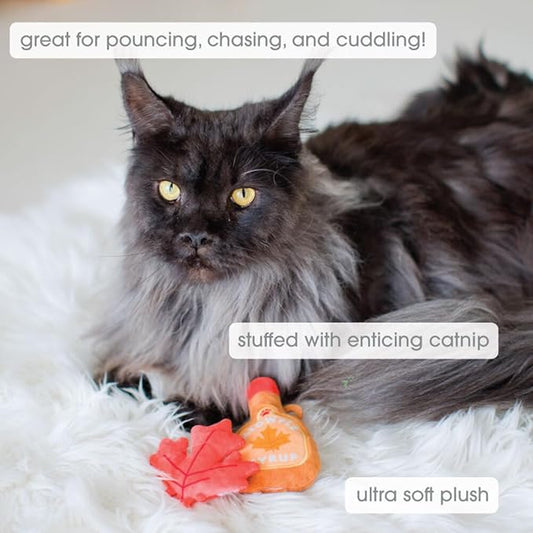 Pearhead Fall Maple Leaf Cat Toy Set – 2-Pack Crinkle and Catnip Teaser Toys for Thanksgiving, Autumn Interactive Play, Kitten Chase Exercise Gift